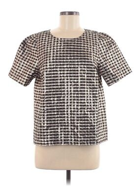 J. Crew Black and Cream Short Sleeve Checkered Blouse